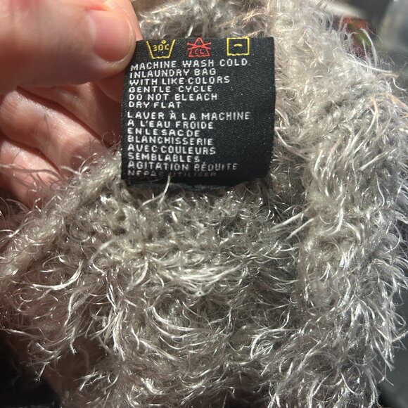 Vintage Y2K Eyelash Knit Gray Striped V-Neck Sweater Sz L Coquette Girlie Fluffy - Picture 6 of 9